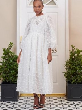 sister jane DREAM Flowery Embellished Midi Dress – romantic semi sheer balloon sleeve dresses