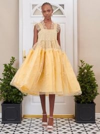 sister jane DREAM Juliet Sequin Midi Dress – yellow ruffled flared hem occasion dresses