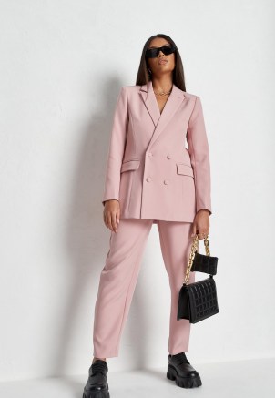 MISSGUIDED dusky pink co ord tailored longline blazer ~ on trend double breasted blazers - flipped