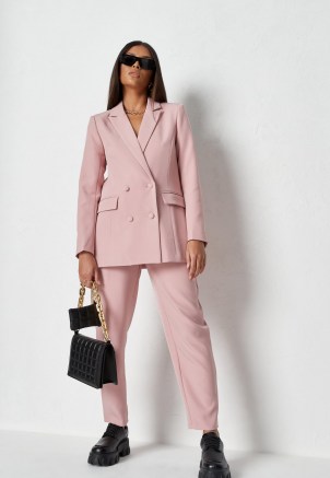 MISSGUIDED dusky pink co ord tailored longline blazer ~ on trend double breasted blazers