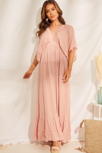 IN THE STYLE ELLE DARBY DUSKY PINK PLUNGE MAXI DRESS WITH BACK DETAIL - flipped