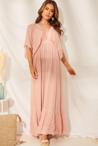 IN THE STYLE ELLE DARBY DUSKY PINK PLUNGE MAXI DRESS WITH BACK DETAIL