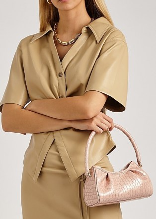 ELLEME Dimple pink crocodile-effect leather top handle bag – small luxe croc embossed handbag