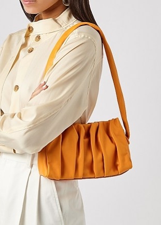 ELLEME Vague orange leather shoulder bag / ruched clutch bags / vibrant gathered handbag / bright pleated handbags