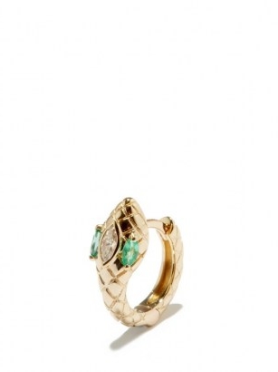 JACQUIE AICHE Emerald Eyes diamond & 14kt gold single snake earring