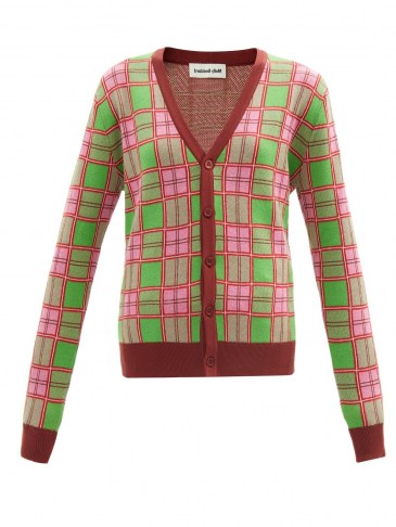 MOLLY GODDARD Emma check cotton cardigan / pink and green vintage style checked cardigans / retro knitwear - flipped
