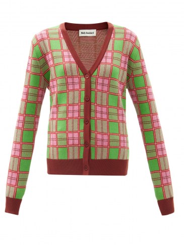 MOLLY GODDARD Emma check cotton cardigan / pink and green vintage style checked cardigans / retro knitwear