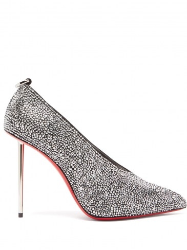 CHRISTIAN LOUBOUTIN Et Pic Et 100 high-cut crystal and leather pumps / galvanised metal heel court shoes / sparkling high cut vamp courts - flipped