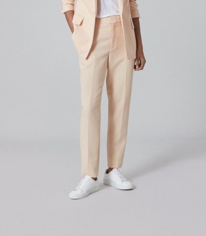 REISS EVELYN WOOL LINEN BLEND SLIM FIT TROUSERS APRICOT – women’s summer trouser suits - flipped