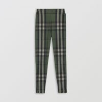 BURBERRY Check Stretch Jersey Leggings Military Green