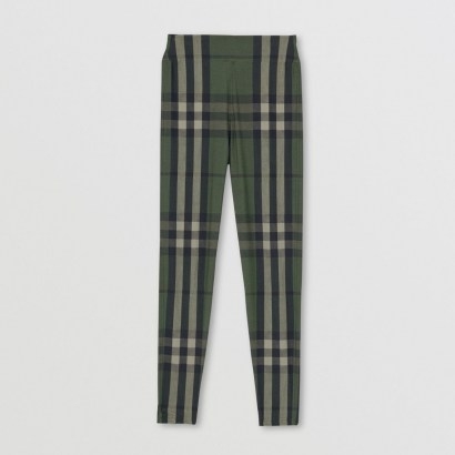 BURBERRY Check Stretch Jersey Leggings Military Green - flipped