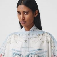 BURBERRY Marine Sketch Print Silk Twill Cape/ lightweight printed capes / ocean inspired fashion