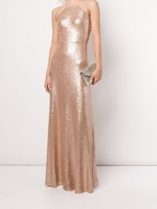 Marchesa Notte Bridesmaids Varenna sequin-embellished gown / sequinned spaghetti strap gowns in rose gold - flipped
