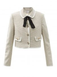 SELF-PORTRAIT Faux-pearl button checked twill jacket / boxy vintage style check jackets