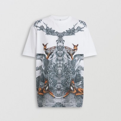 BURBERRY Deer Sketch Print Cotton Oversized T-shirt / women’s t-shirts with animal prints - flipped