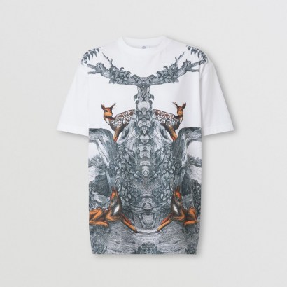 BURBERRY Deer Sketch Print Cotton Oversized T-shirt / women’s t-shirts with animal prints