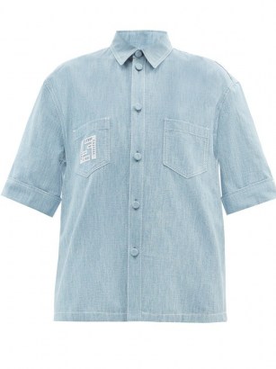 FENDI FF-embroidered cotton-chambray shirt ~ women’s relaxed fit lightweight denim shirts - flipped