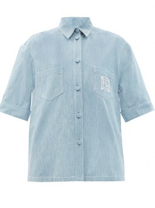 FENDI FF-embroidered cotton-chambray shirt ~ women’s relaxed fit lightweight denim shirts