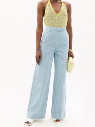 FENDI FF-embroidered cotton-chambray wide-leg jeans ~ light blue vintage style denim ~ 70s retro fashion - flipped
