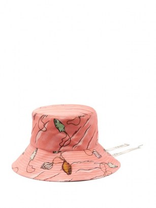 LOEWE PAULA’S IBIZA Fisherman seashell-print twill hat in pink / printed bucket hats