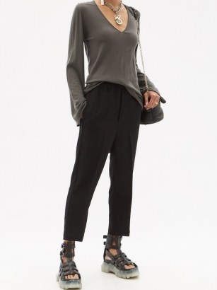 RICK OWENS Flared-sleeve V-neck wool top in grey - flipped