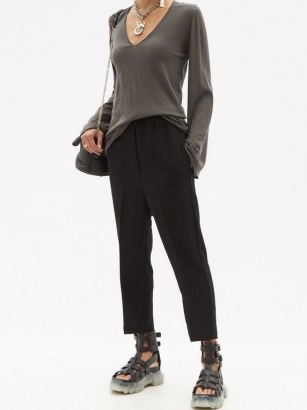 RICK OWENS Flared-sleeve V-neck wool top in grey