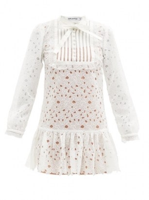 SELF-PORTRAIT Floral guipure-lace mini dress in white - flipped