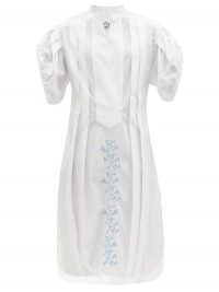 EVI GRINTELA Floral-embroidered cotton-poplin dress | romantic summer dresses woth pleated puff sleeves
