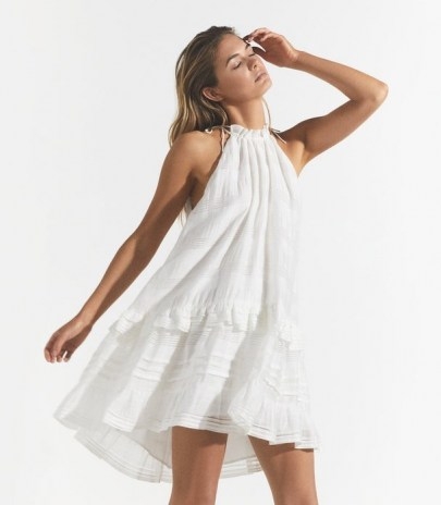 REISS GABRIELLA LINEN BLEND MINI DRESS WHITE / floaty summer trapeze dresses - flipped