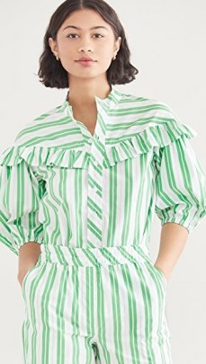 GANNI Stripe Cotton Shirt Kelly Green - flipped