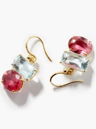 IRENE NEUWIRTH Gemmy Gem aqua, tourmaline & 18kt gold earrings ~ pale blue and pink gemstone drops ~ coloured gemstones - flipped