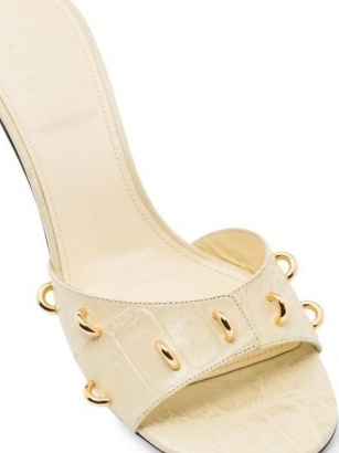 Givenchy 45mm leather studded gold ring mules – croc embossed kitten heels