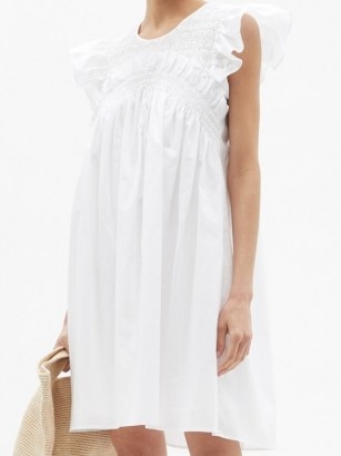 SEA Gladys hand-smocked cotton-poplin dress | classic white summer dresses - flipped