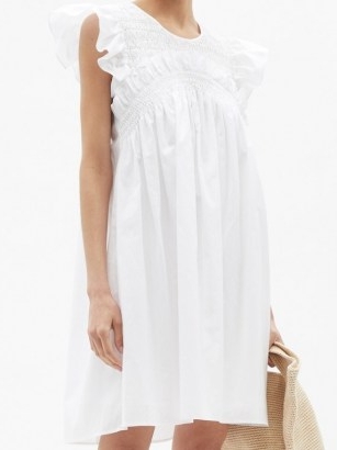 SEA Gladys hand-smocked cotton-poplin dress | classic white summer dresses
