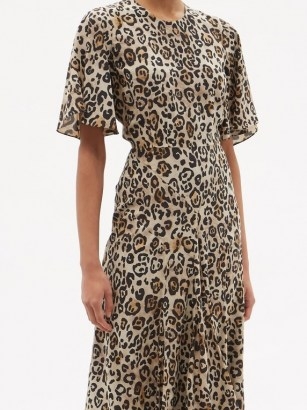 RAEY Godet-pleat short-sleeve silk dress / leopard print dresses - flipped