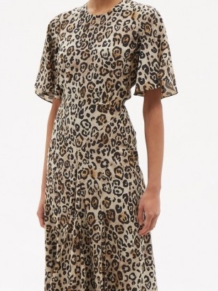 RAEY Godet-pleat short-sleeve silk dress / leopard print dresses