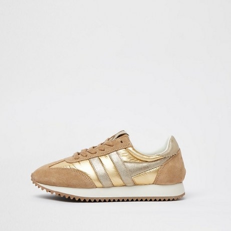Gola gold metallic runner trainers ~ sports luxe trainer - flipped