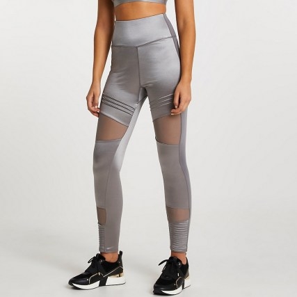 RIVER ISLAND Grey RI Active mesh panelled leggings ~ semi sheer sportswear - flipped
