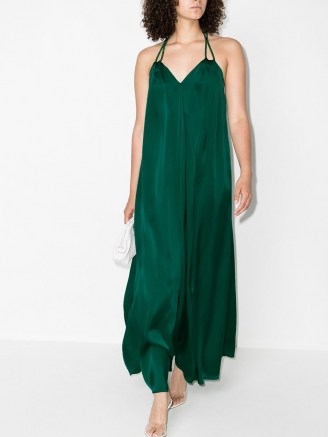 Halpern green sweetheart-neck sleeveless maxi dress ~ strappy cross back occasion dresses - flipped