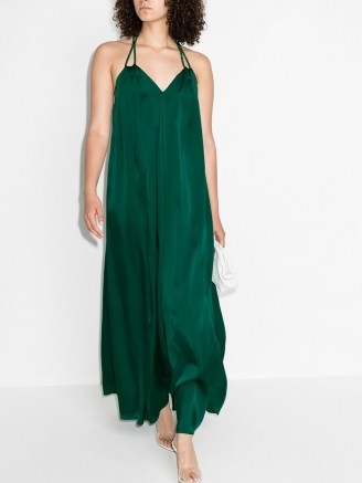 Halpern green sweetheart-neck sleeveless maxi dress ~ strappy cross back occasion dresses