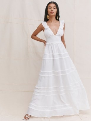 Reformation Hampton Dress | plunge front smocked waist bridal dresses | romantic wedding gowns - flipped