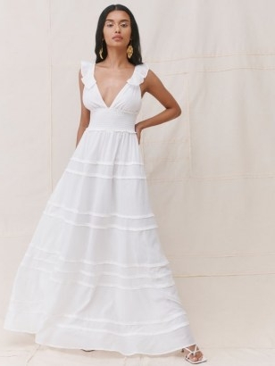 Reformation Hampton Dress | plunge front smocked waist bridal dresses | romantic wedding gowns