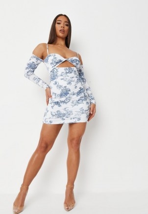 helena critchley edit navy floral print slinky twist mini dress ~ missguided strappy going out dresses - flipped