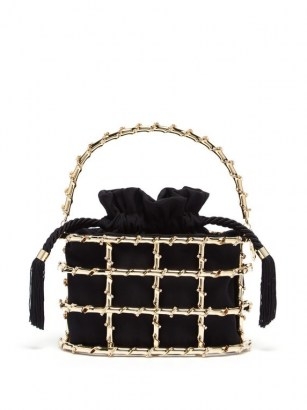 ROSANTICA Holli Jungla crystal-embellished cage handbag | small luxe caged bags - flipped