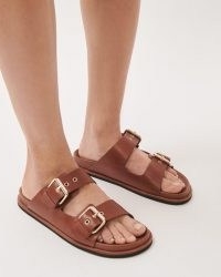 JIGSAW IVY LEATHER FOOTBED SLIDER ~ tan brown double strap slides