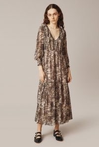 GHOST JACINTA DRESS Brown Animal / tiered georgette fabric dresses
