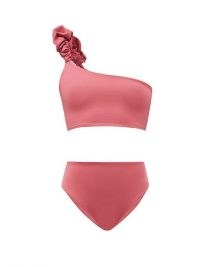 MAYGEL CORONEL Karla pink ruffled one-shoulder bikini / UV, chlorine and sunscreen-resistant smooth stretch jersey bikinis / asymmetric swimwear