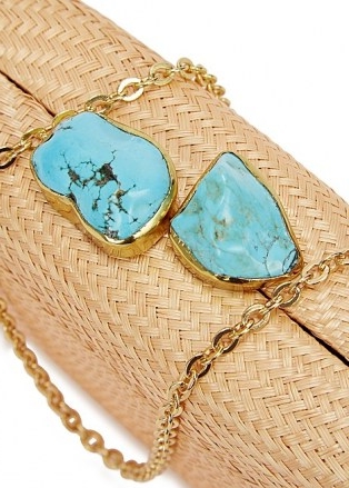 KAYU Jen sand woven straw clutch / turquoise stone embellished shoulder bag