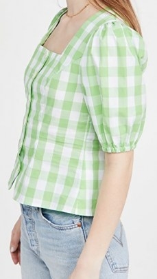 KITRI Bridget Gingham Top Green Gingham ~ checked puff sleeve tops with square neck - flipped