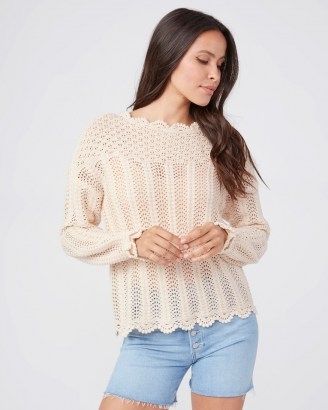 PAIGE Kuzuyu Sweater Ecru | crochet scalloped edge sweaters - flipped